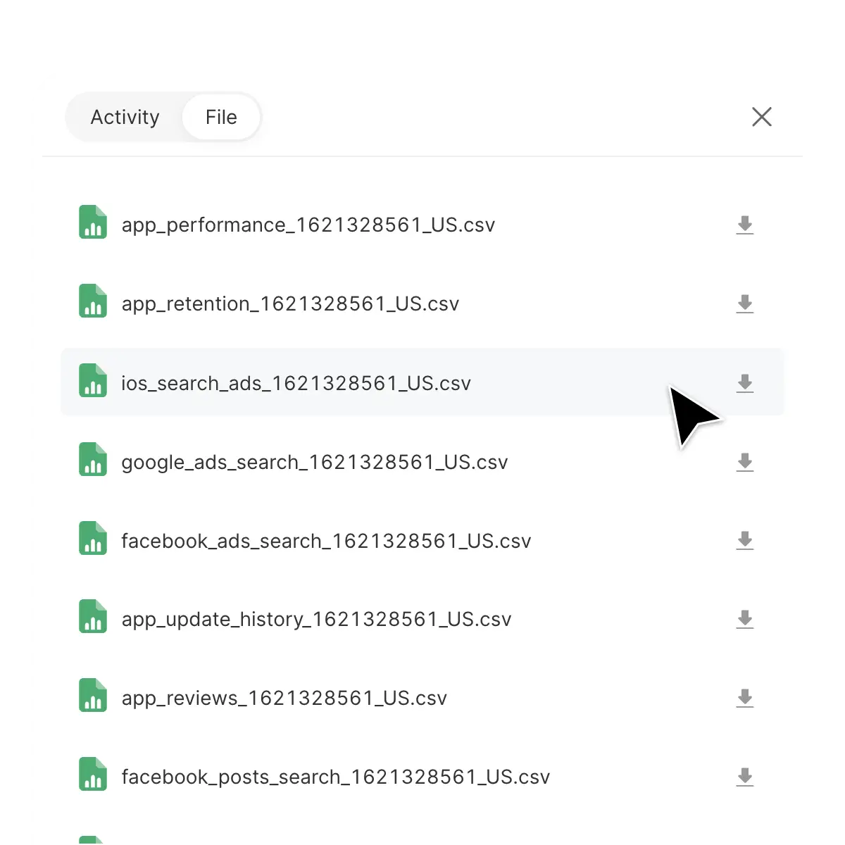 UA and ads data export preview